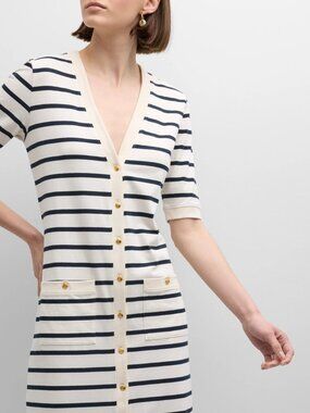 FRAME striped henley dress with gold buttons XS/S